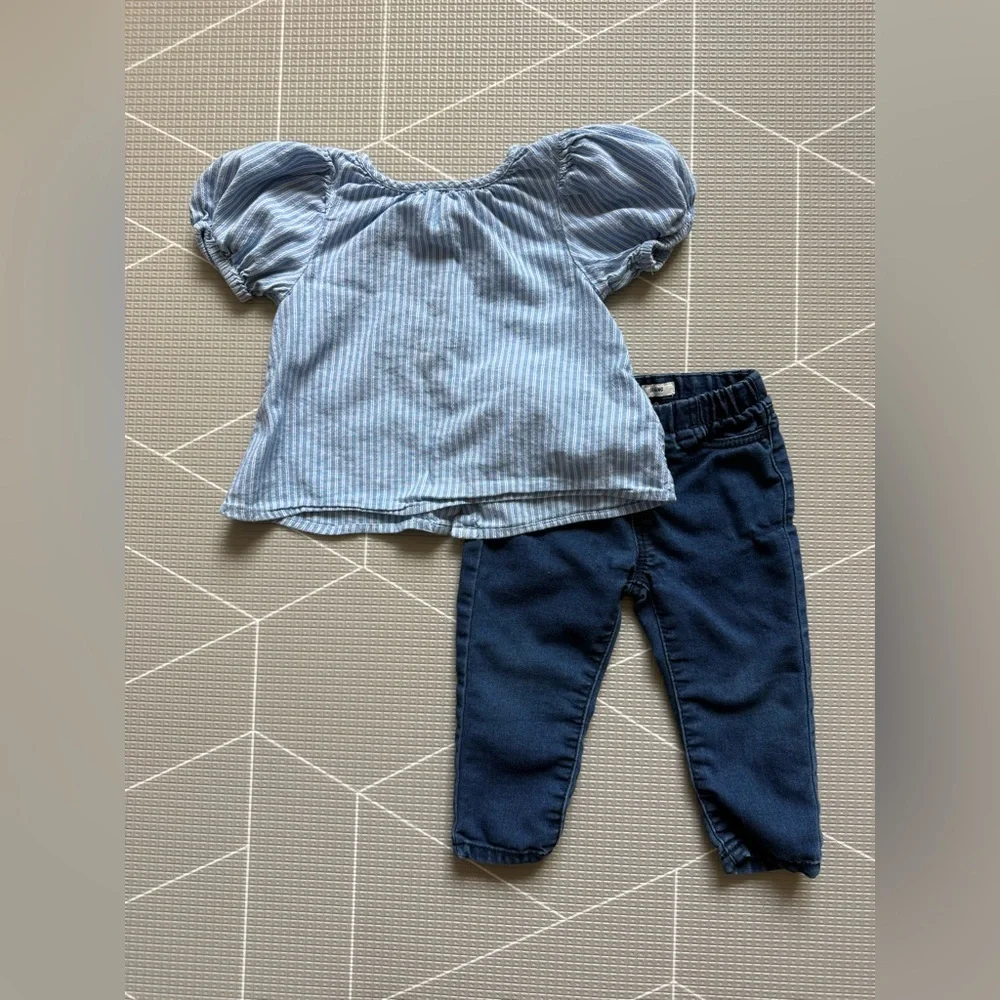 Osh Kosh|Baby girl/toddler summer outfit,Blue Striped Top button down & jeans•••